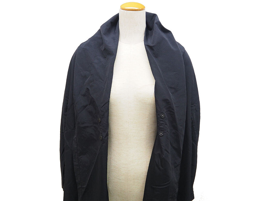 Auth Y's Yohji Yamamoto Oversized Black Nylon Coat YNJ05601 Women's Size 23