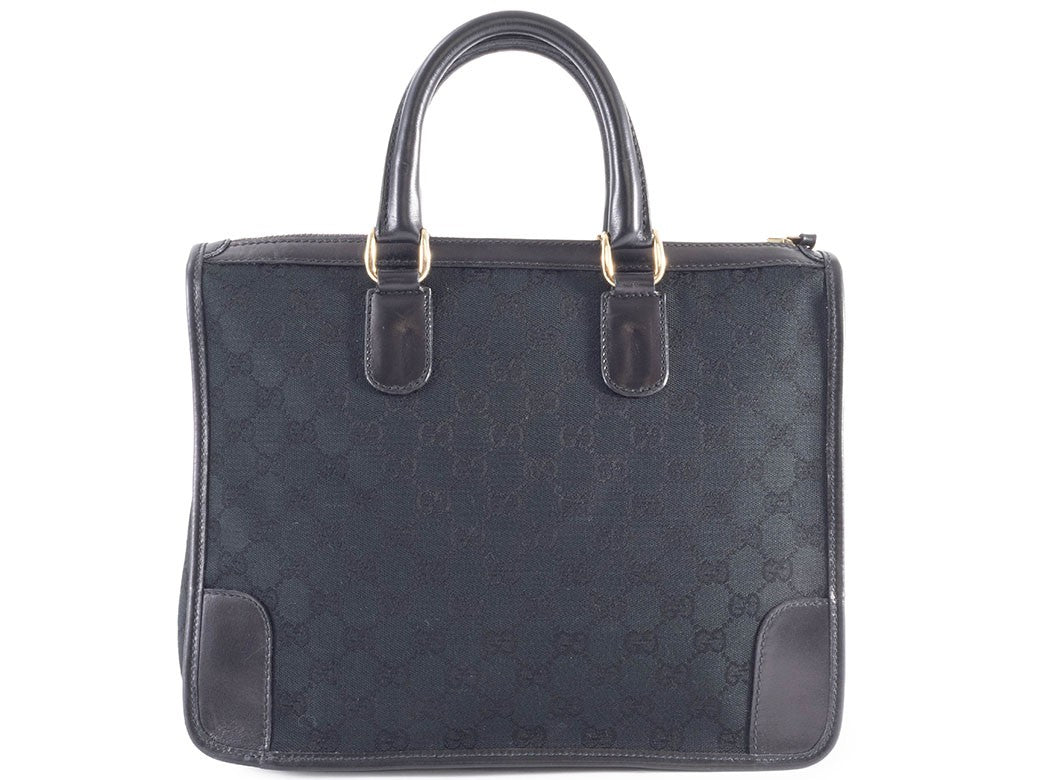 GUCCI Old Gucci GG Canvas Leather Handbag Black Vintage Tote Bag Preowned Auth1