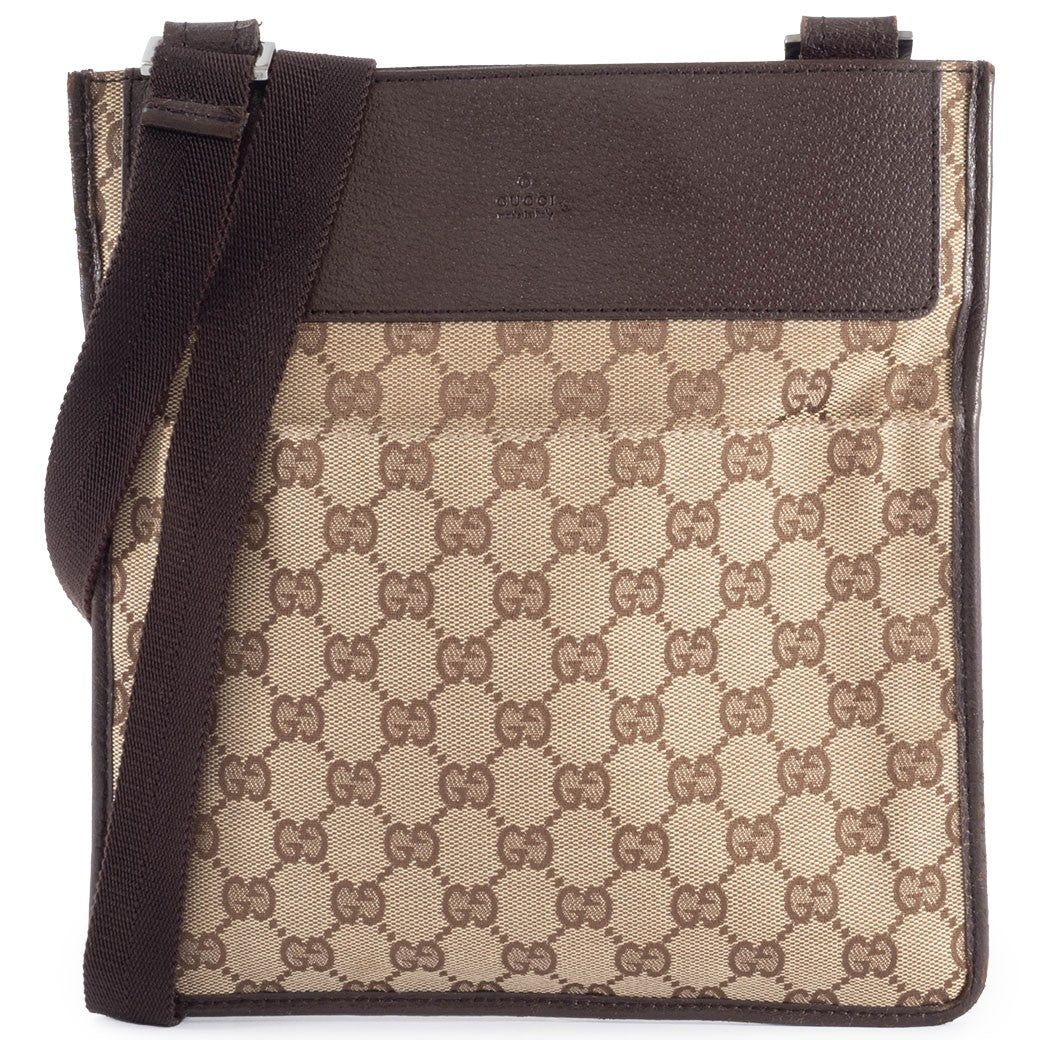 GUCCI GG Canvas Leather Crossbody Shoulder Bag 27639 Brown Beige Preowned Auth0
