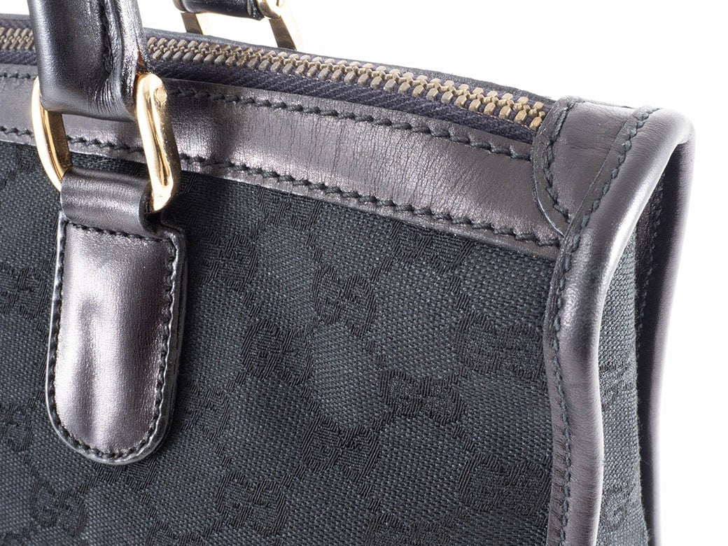 GUCCI Old Gucci GG Canvas Leather Handbag Black Vintage Tote Bag Preowned Auth10
