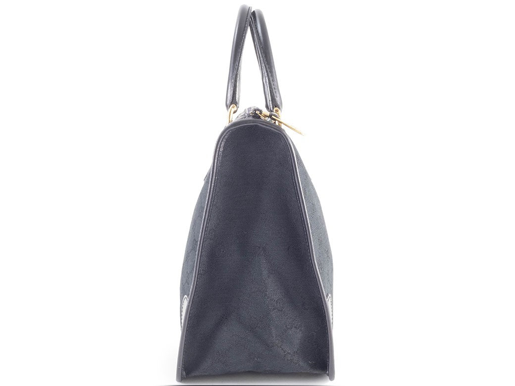 GUCCI Old Gucci GG Canvas Leather Handbag Black Vintage Tote Bag Preowned Auth4