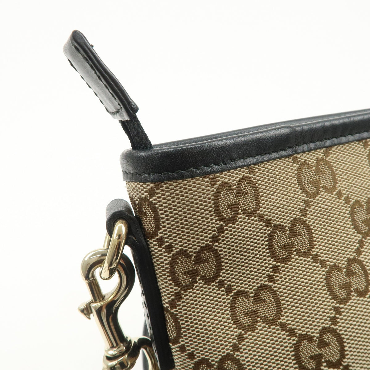 GUCCI Sherry GG Canvas Leather Shoulder Bag Beige Black 388926 Auth Used F/S15