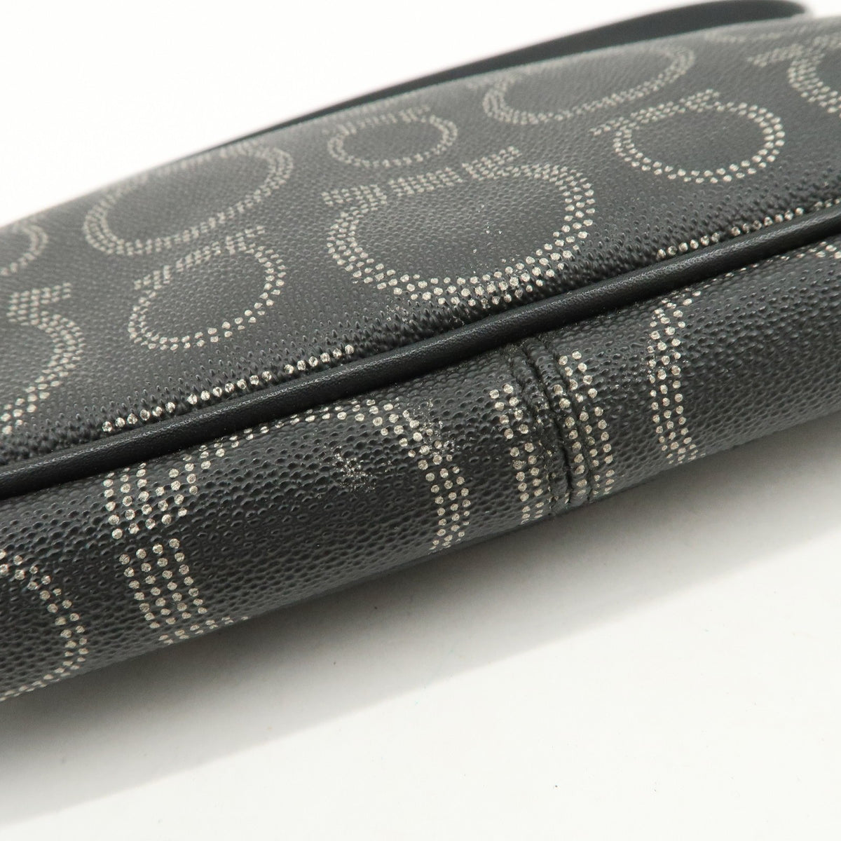 Ferragamo Gancini PVC Accessary Pouch Hand Bag Black Authentic Used F/S5