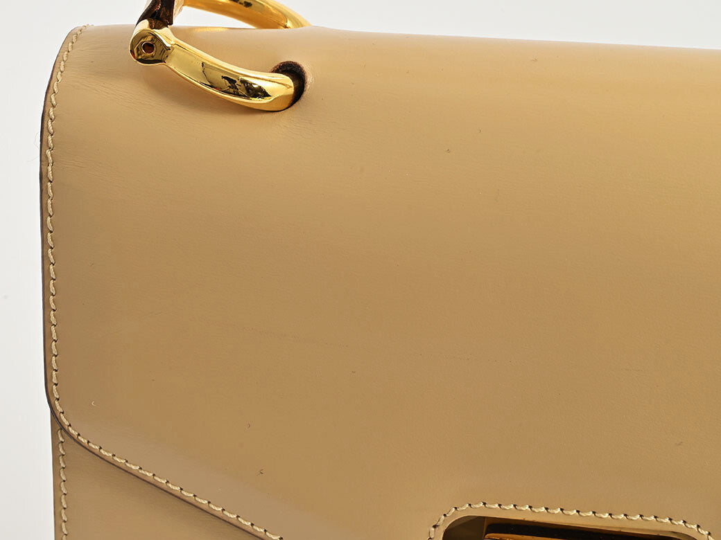 CELINE Old Celine Logo Ring W Flap Handbag Beige Leather Vintage Preowned Auth6