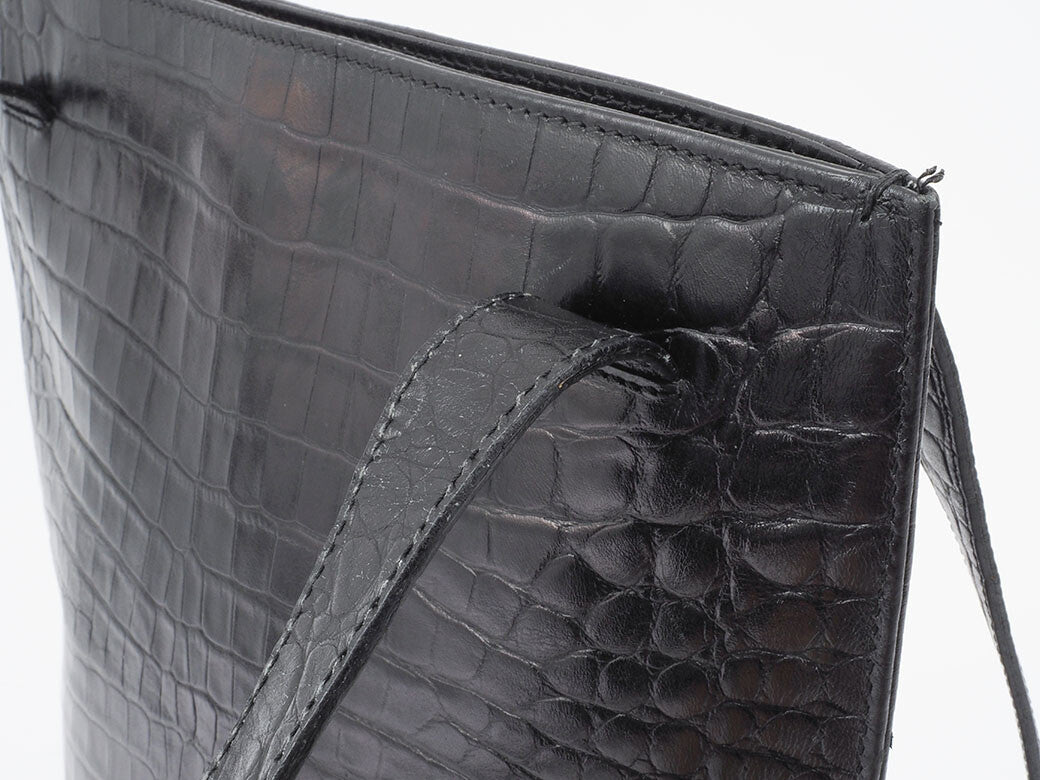 Salvatore Ferragamo Embossed Black Leather Shoulder Tote Bag Preowned Auth5