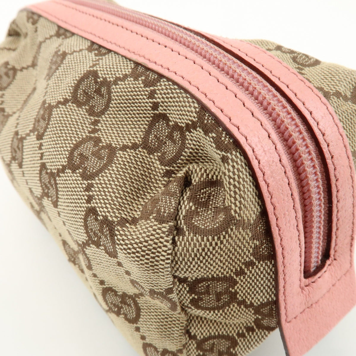 GUCCI GG Monogram Canvas Leather Cosmetic Pouch Beige Pink 29595 Preowned Auth6