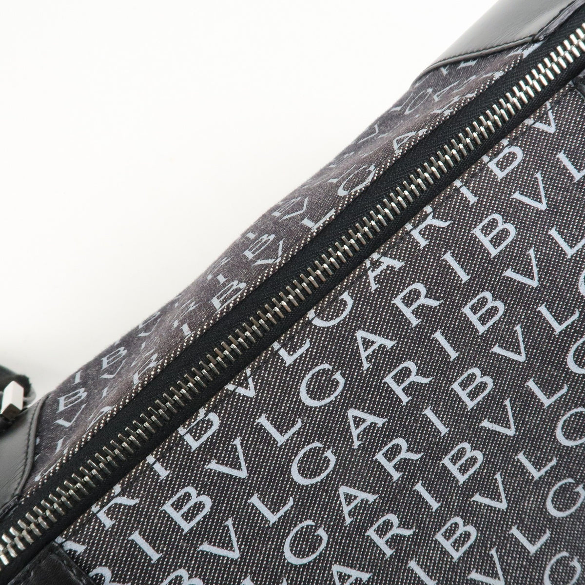 BVLGARI Logo Mania Canvas Leather BZero 1 Shoulder Bag Black Preowned Auth14