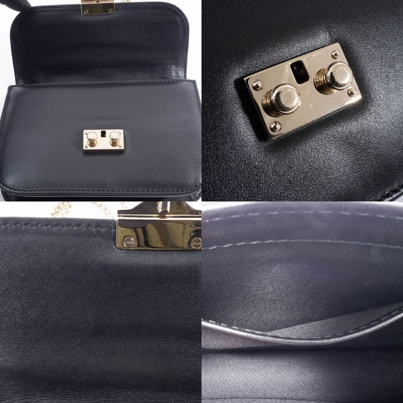 Valentino Garavani Rockstud Chain Shoulder Bag Black Leather Preowned Auth17