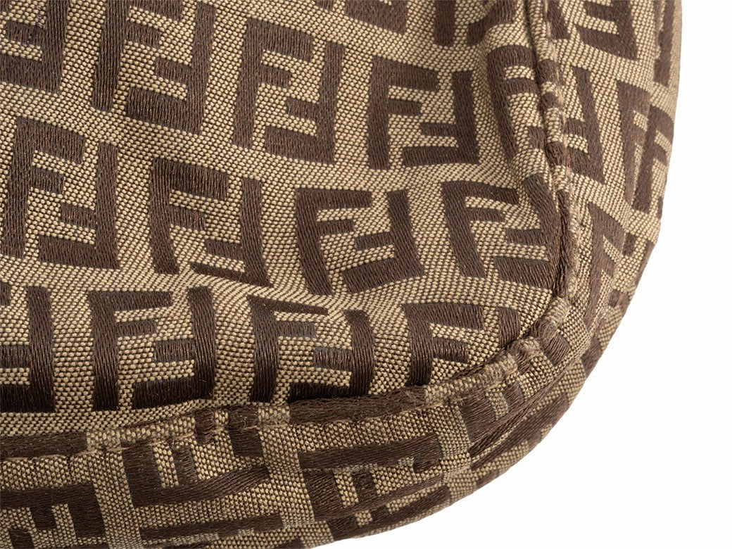 FENDI Zucca Zucchino Brown Canvas Leather Shoulder Bag Tote Hobo Preown Auth11