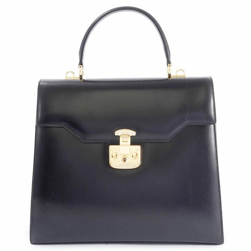 GUCCI Old Gucci Lady Lock Handbag Black Leather Top Handle 000 01 0192 Preowned0