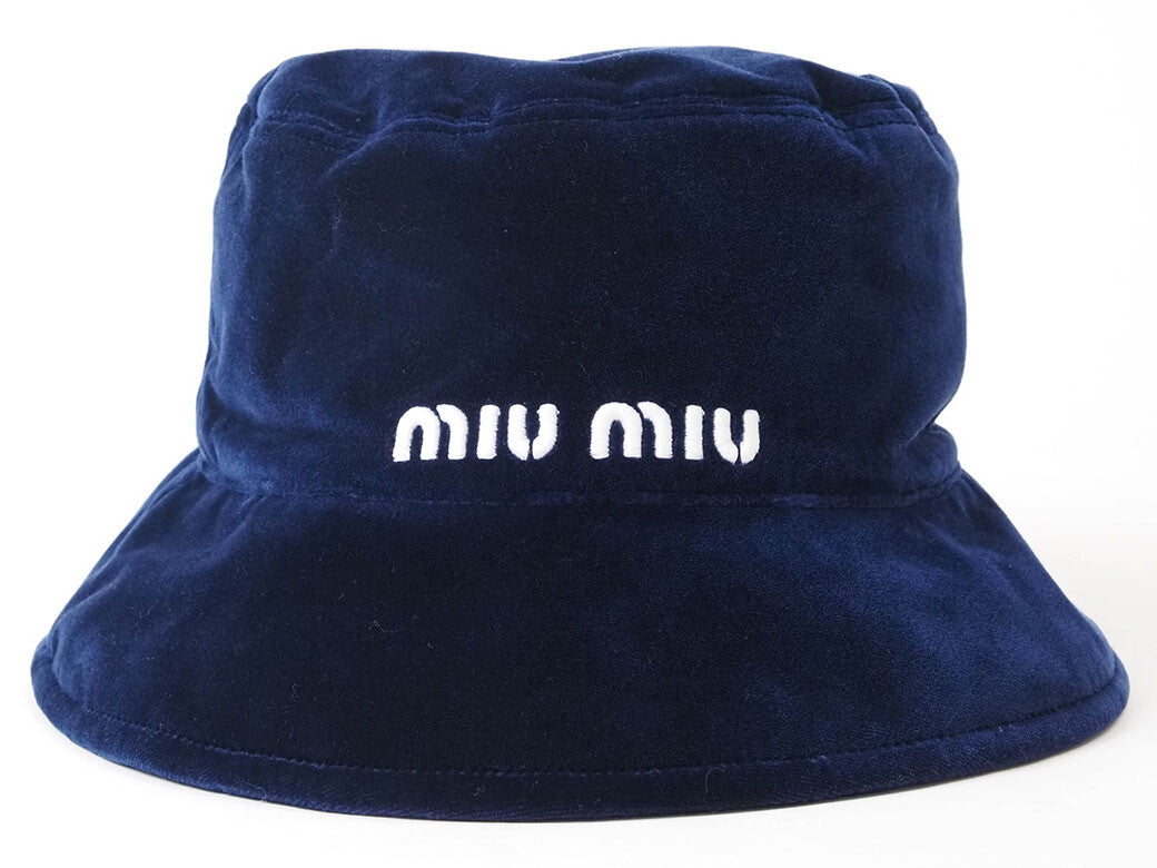 Auth Miu Miu Bucket Hat Navy 5HC196 Women's M (58) Velvet Velour Cotton Reuse1