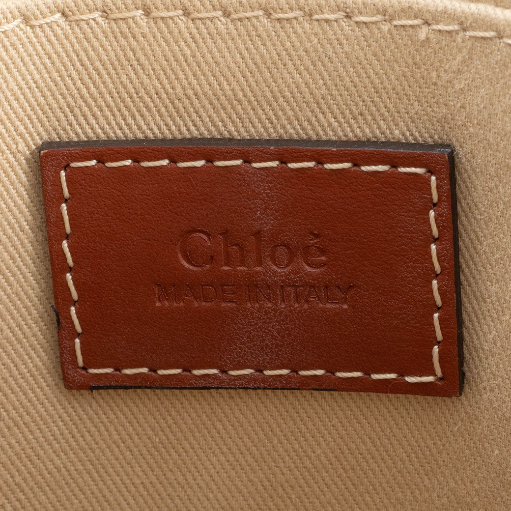 Chloe Woody Small Convertible Handbag Crossbody Bag Linen Brown White Preowned16