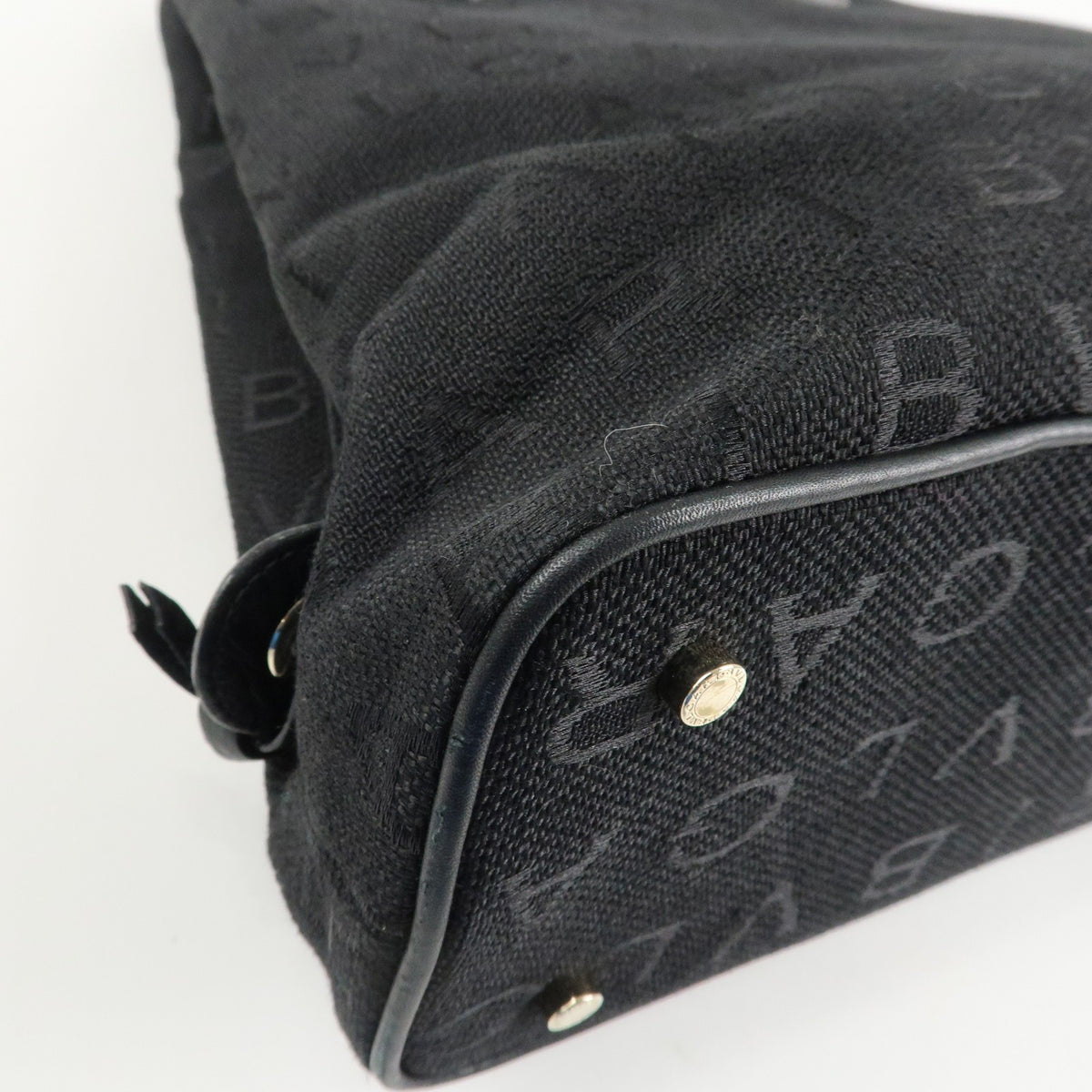 BVLGARI Logo Mania Canvas Leather Tote Bag Black Gold Hardware Auth Used F/S9
