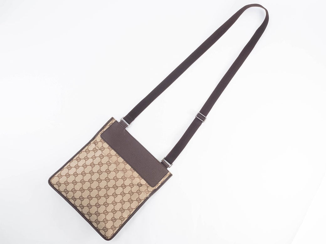 GUCCI GG Canvas Leather Crossbody Shoulder Bag 27639 Brown Beige Preowned Auth17