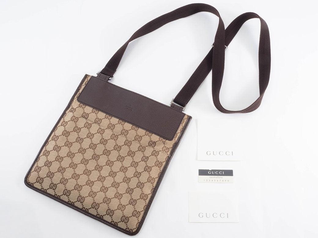GUCCI GG Canvas Leather Crossbody Shoulder Bag 27639 Brown Beige Preowned Auth9