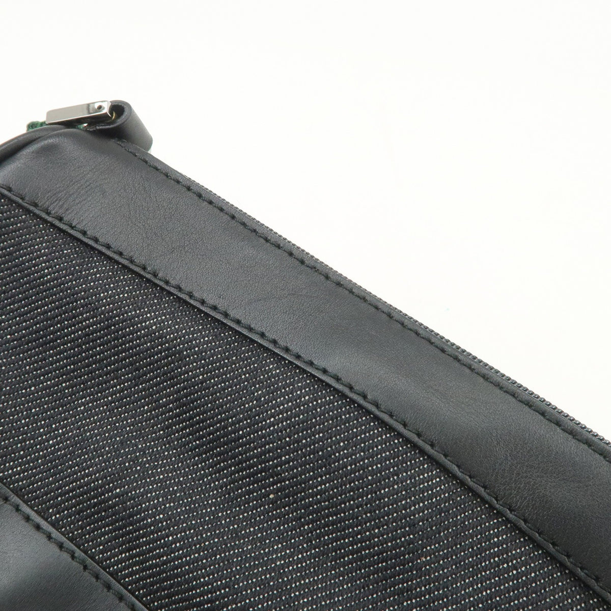 GUCCI Sherry Leather Denim Accessory Pouch Hand Bag Black 92820 Auth Used F/S16