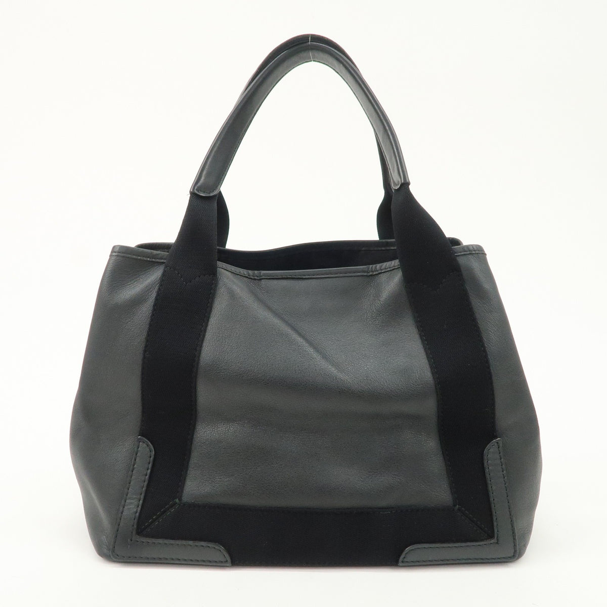 BALENCIAGA Leather Navy Cabas S Tote Bag Hand Bag Black 339933 Auth Used F/S1