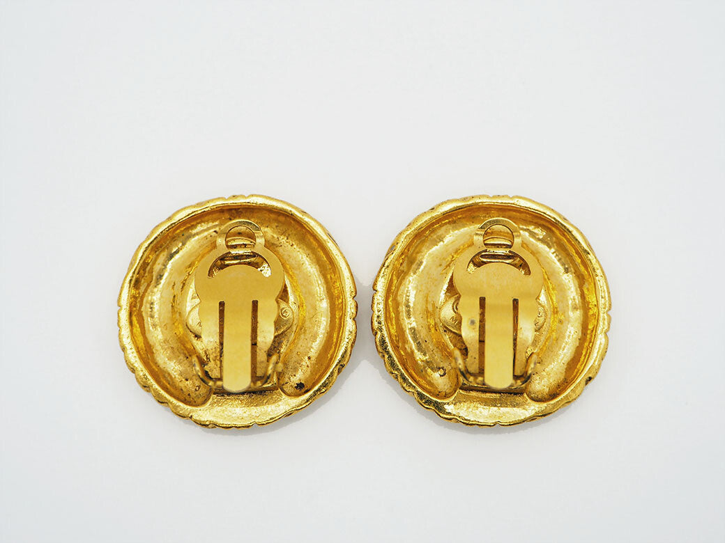 CHANEL Round Coco Earrings Gold Ladies 93P Rope Pattern Rope Reuse Used4
