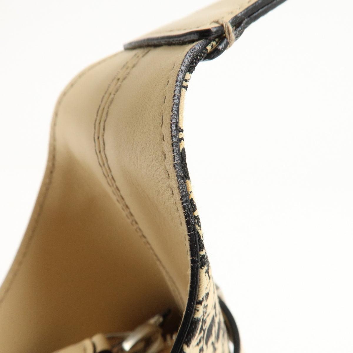 Ferragamo Gancini Hobo Shoulder Bag Canvas Leather Beige Black Preowned Auth16