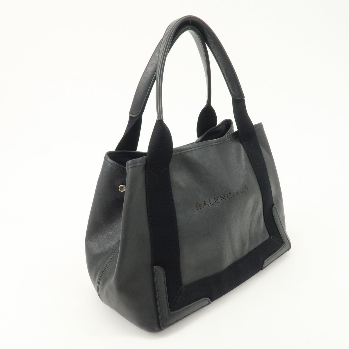BALENCIAGA Leather Navy Cabas S Tote Bag Hand Bag Black 339933 Auth Used F/S3