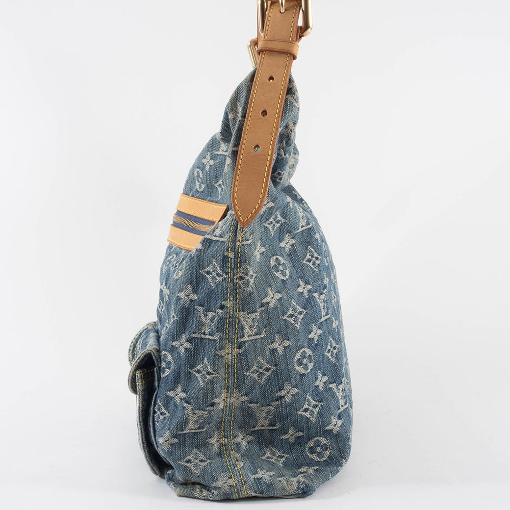 Louis Vuitton Baggy GM Monogram Denim Crossbody Shoulder Bag Hobo Blue Preowned3