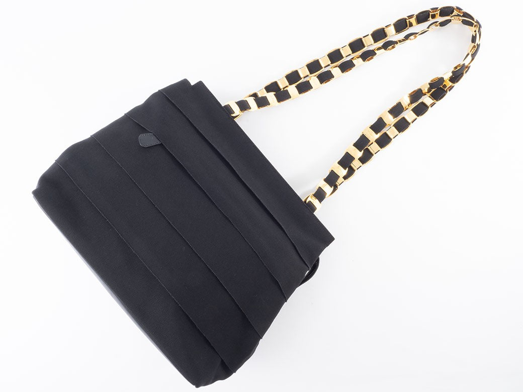 Ferragamo Vara Ribbon Womens Chain Shoulder Tote Bag Nylon Black Preowned Auth11