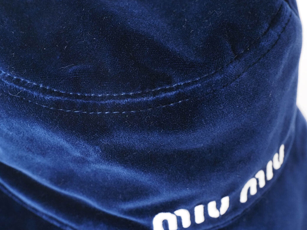 Auth Miu Miu Bucket Hat Navy 5HC196 Women's M (58) Velvet Velour Cotton Reuse4