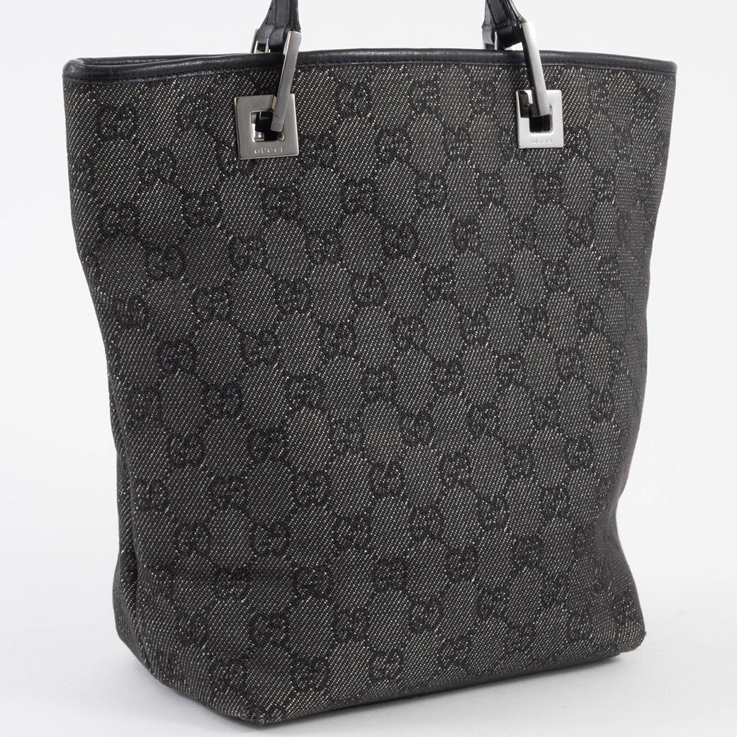 GUCCI GG Canvas Shoulder Tote Bag Underarm Gray Leather Handbag 31244 Preowned2