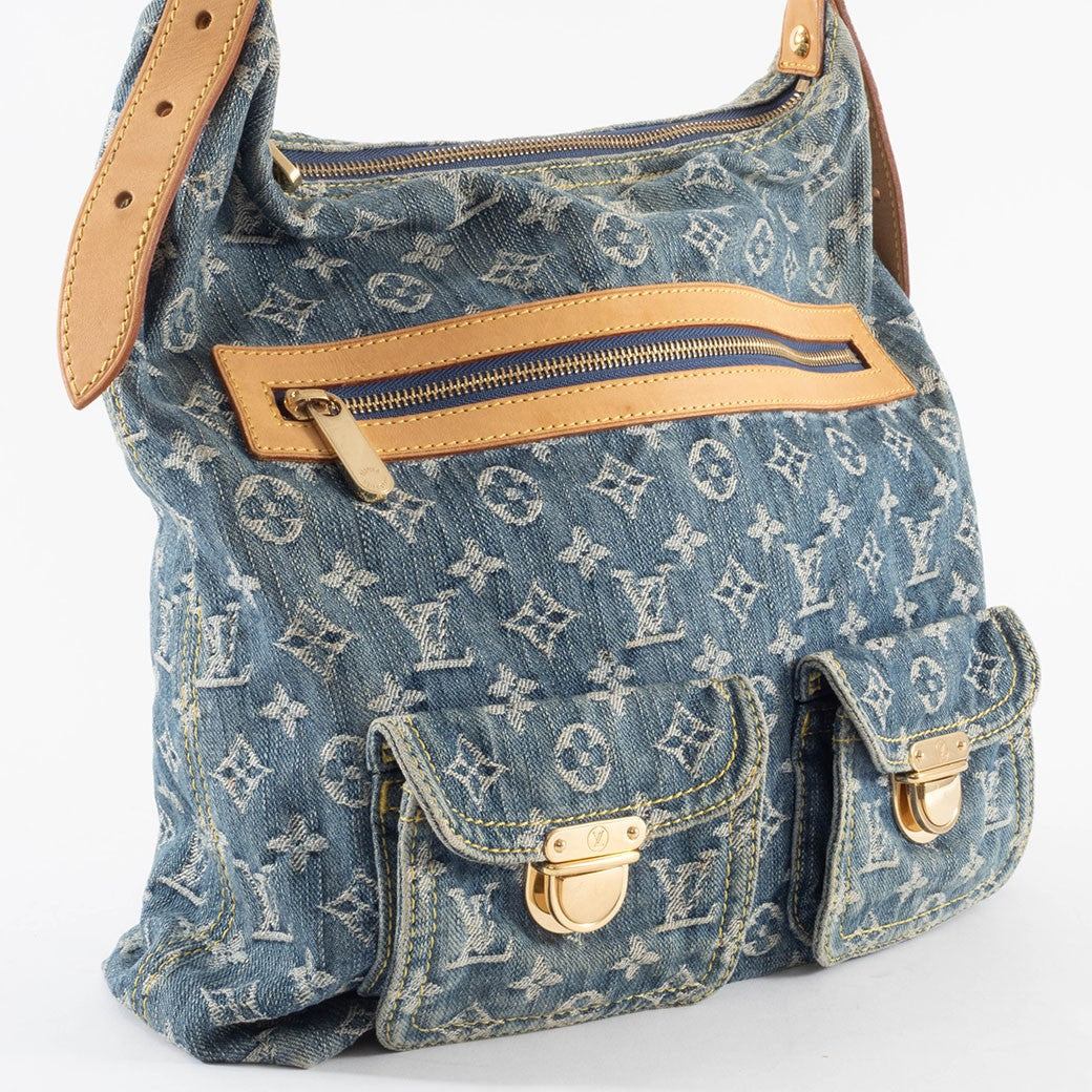 Louis Vuitton Baggy GM Monogram Denim Crossbody Shoulder Bag Hobo Blue Preowned6