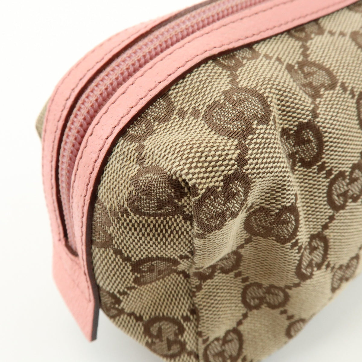 GUCCI GG Monogram Canvas Leather Cosmetic Pouch Beige Pink 29595 Preowned Auth11