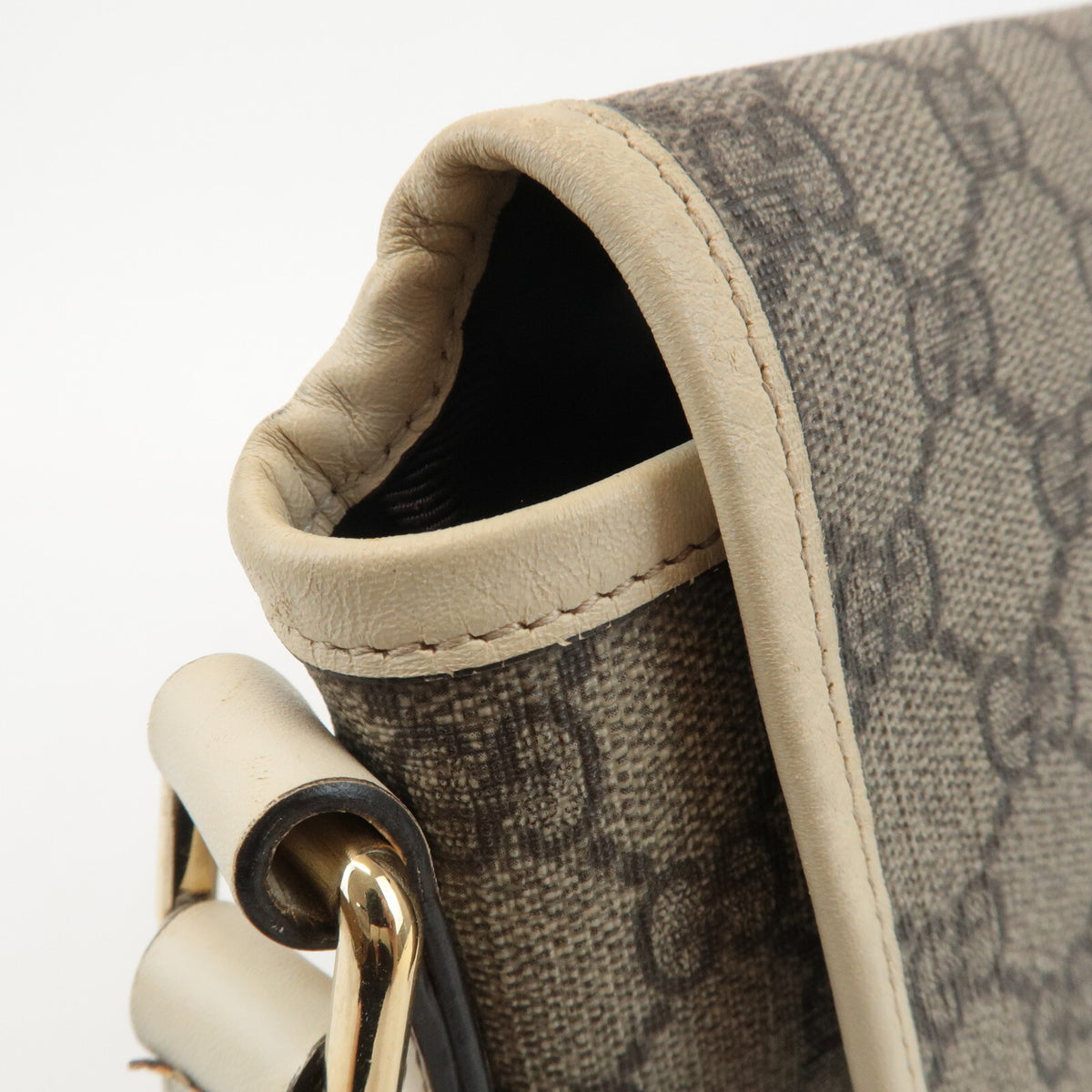 GUCCI GG Supreme Canvas Leather Beige Ivory Crossbody Shoulder Bag Preowned9