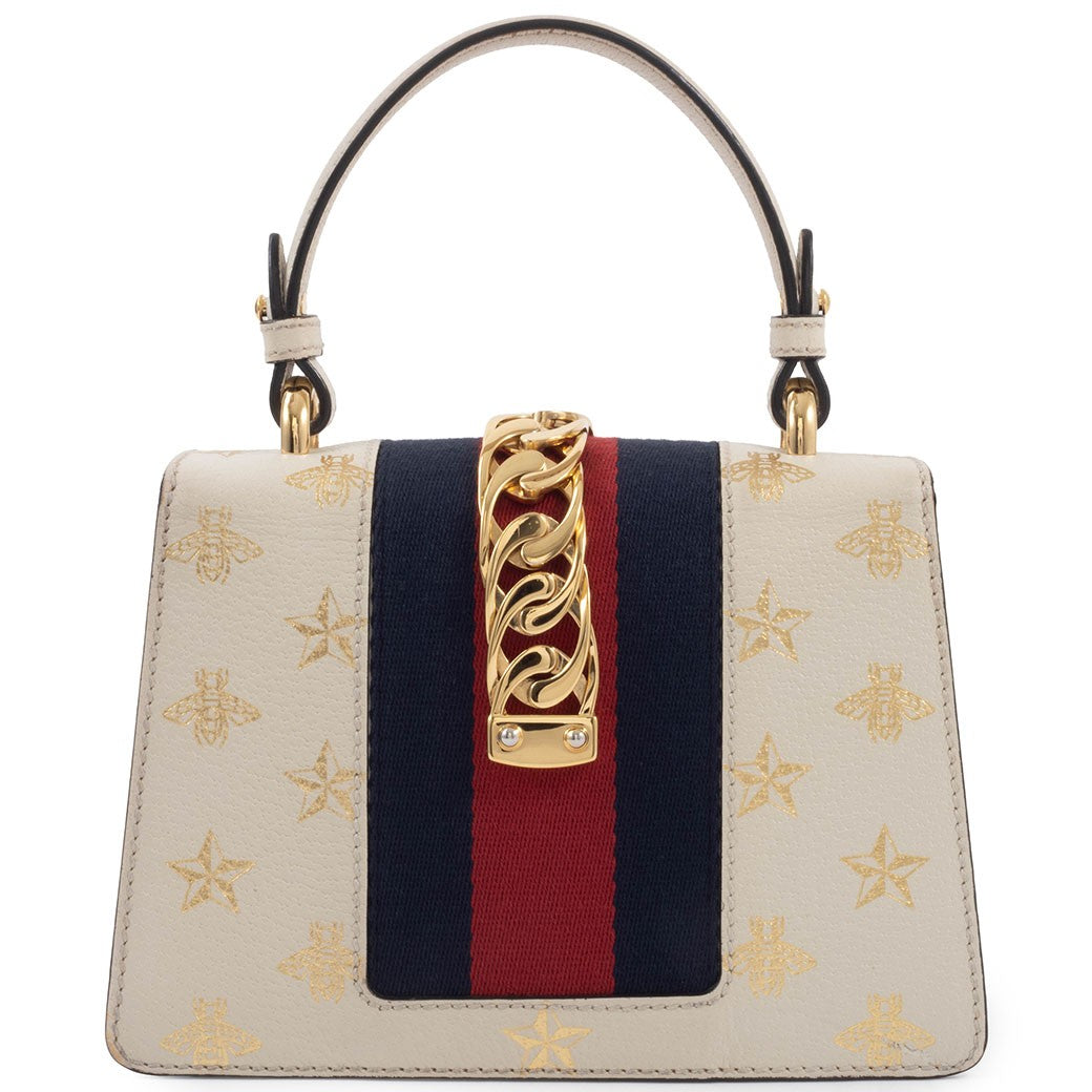 GUCCI Bee Star Mini Sylvie Convertible Handbag White Crossbody 470270 Preowned2