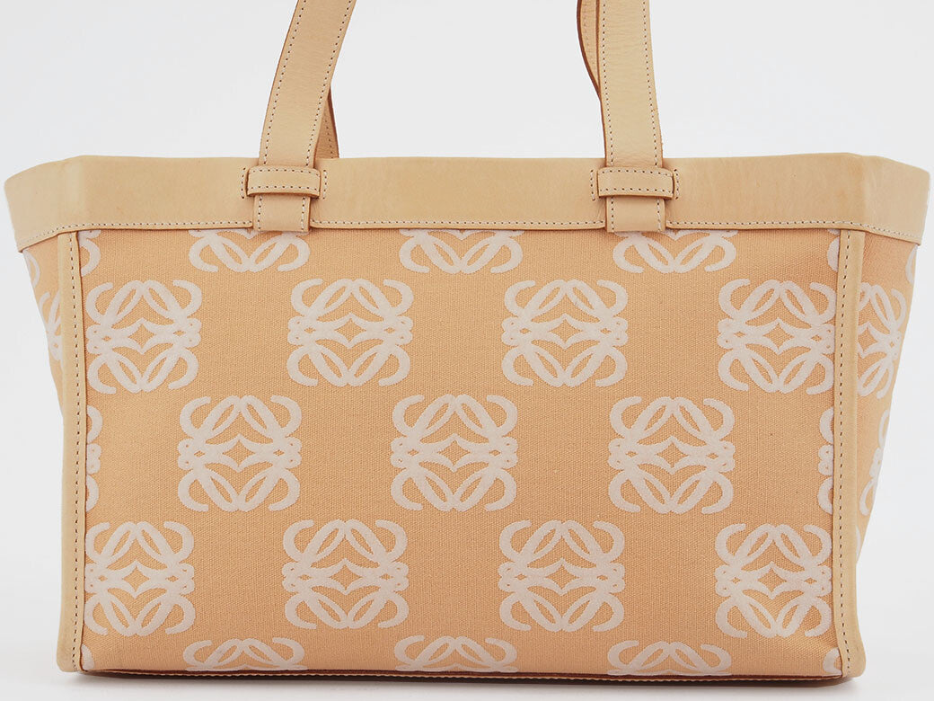 LOEWE Vintage Anagram Canvas Shoulder Tote Bag Handbag Beige Preowned Auth2