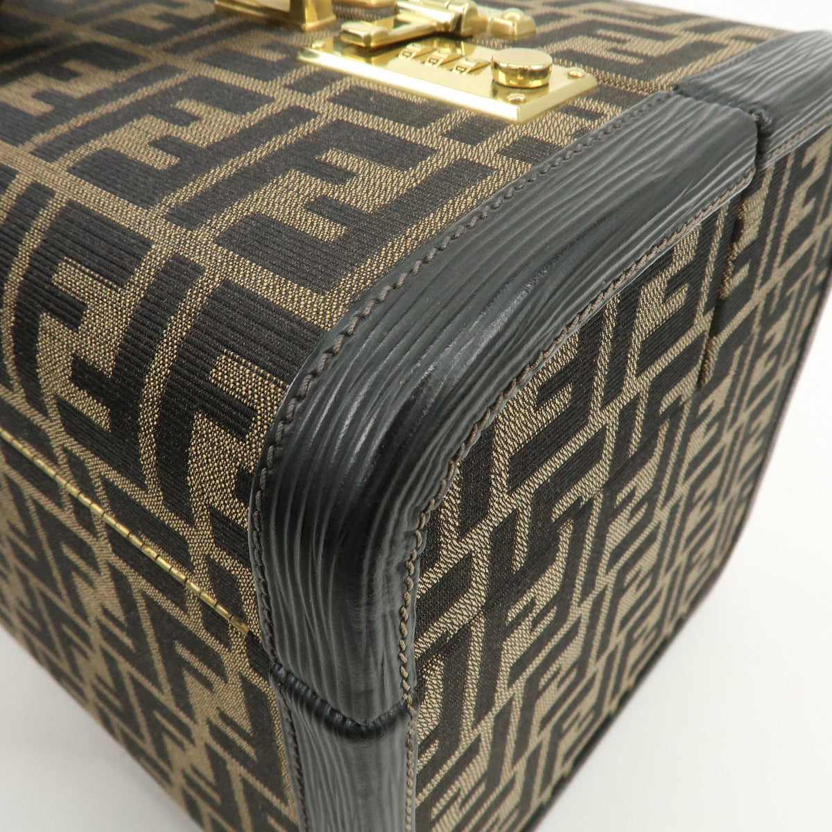 FENDI Zucca Canvas Leather Vanity Bag Makeup Box Brown Black Authentic Used F/S12