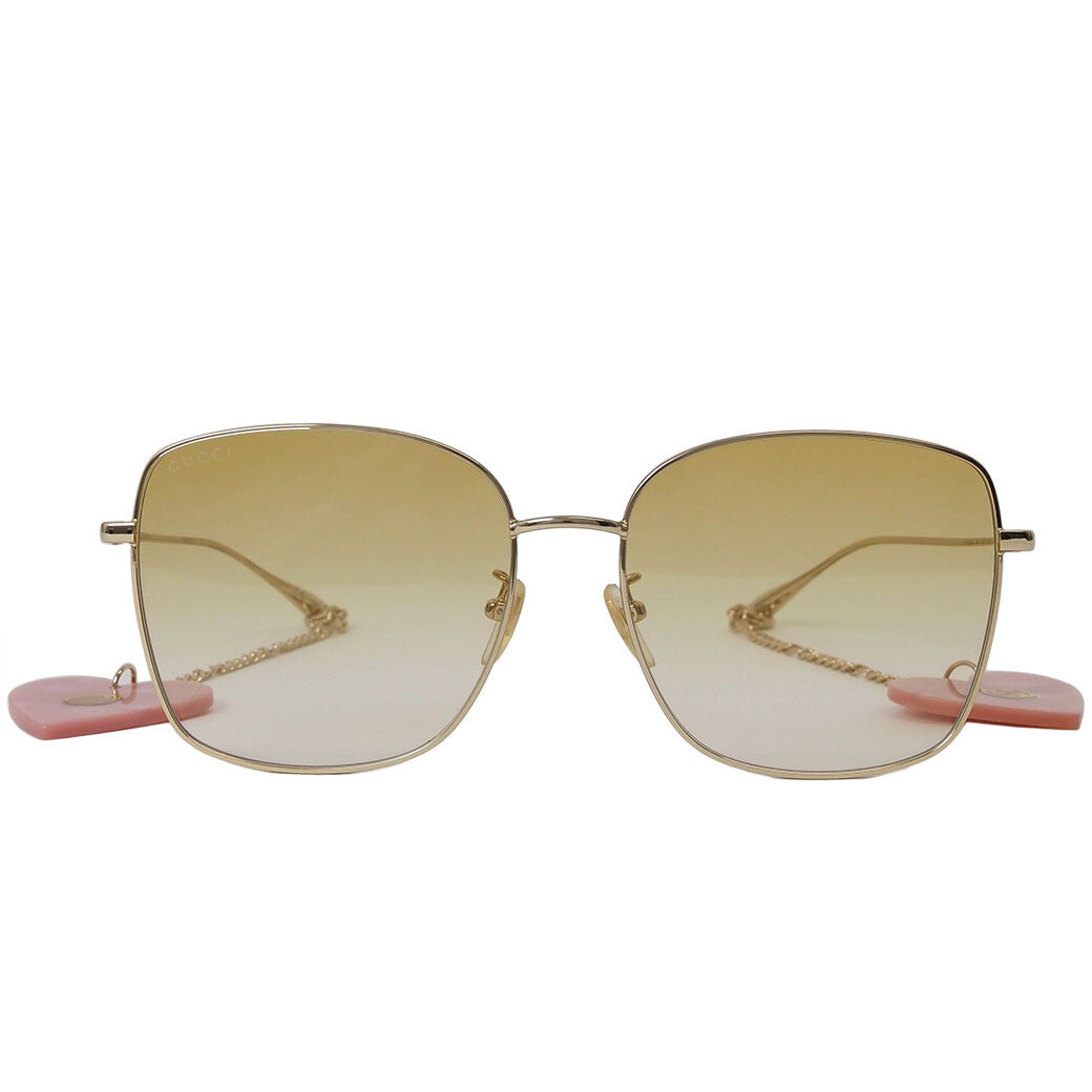Gucci Square Charm Sunglasses Accessories Gold Yellow Gradation Pink GG1030SK0