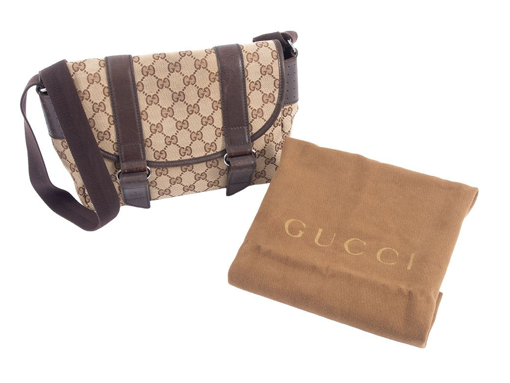 GUCCI GG Canvas Messenger Crossbody Shoulder Bag Beige Brown 145858 Preowned10
