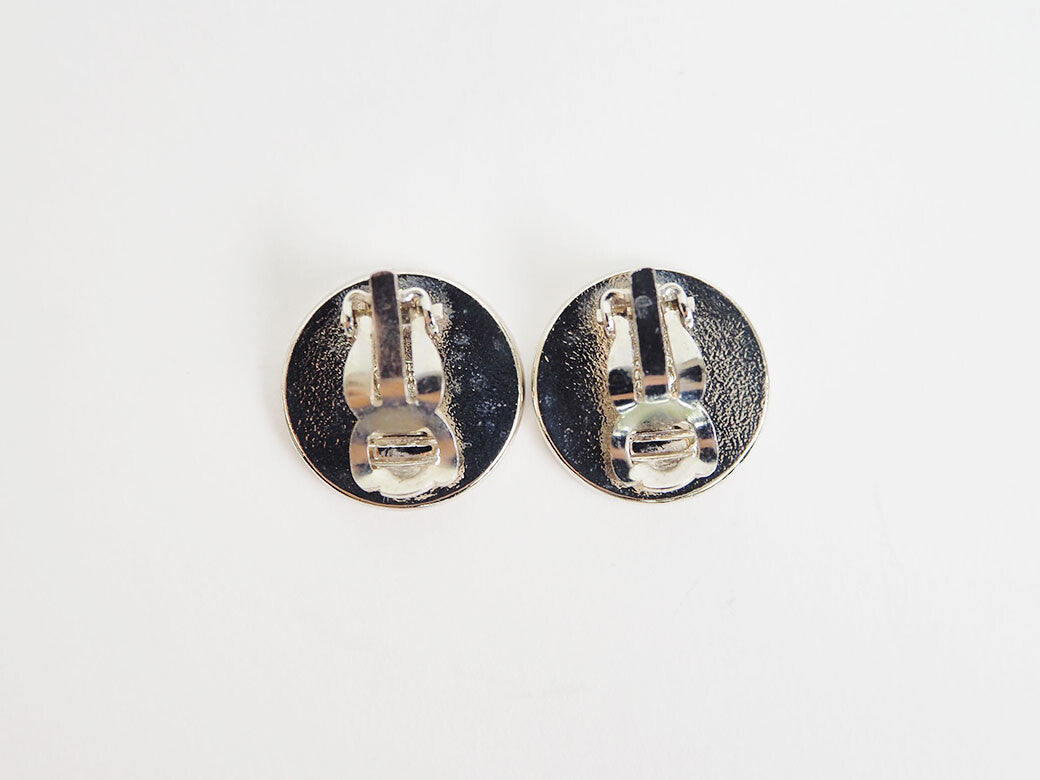 CHANEL Round Coco Earrings Ivory x Silver 04V Ladies Large Size Reuse Used2