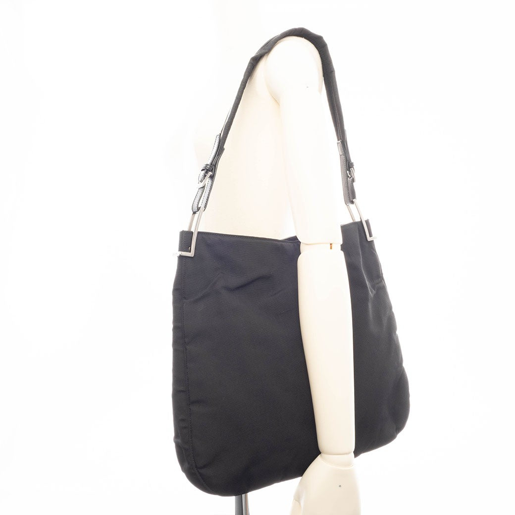 GUCCI Hobo Shoulder Bag Black Nylon Leather A4 Size 001.3166 Preowned Auth16
