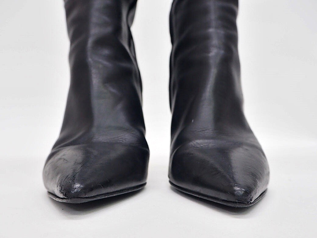 Sergio Rossi Black aU8262.002 Women's Leather Long Boots 38 Preowned Reuse Used4