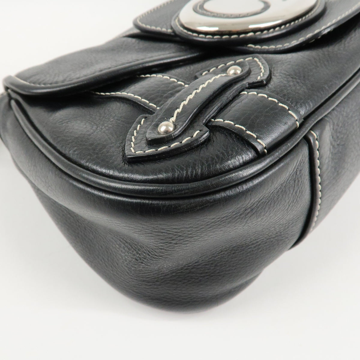 Christian Dior CD Logo Shoulder Bag Black Leather Womens Handbag Preowned Auth12