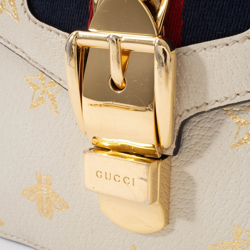GUCCI Bee Star Mini Sylvie Convertible Handbag White Crossbody 470270 Preowned10