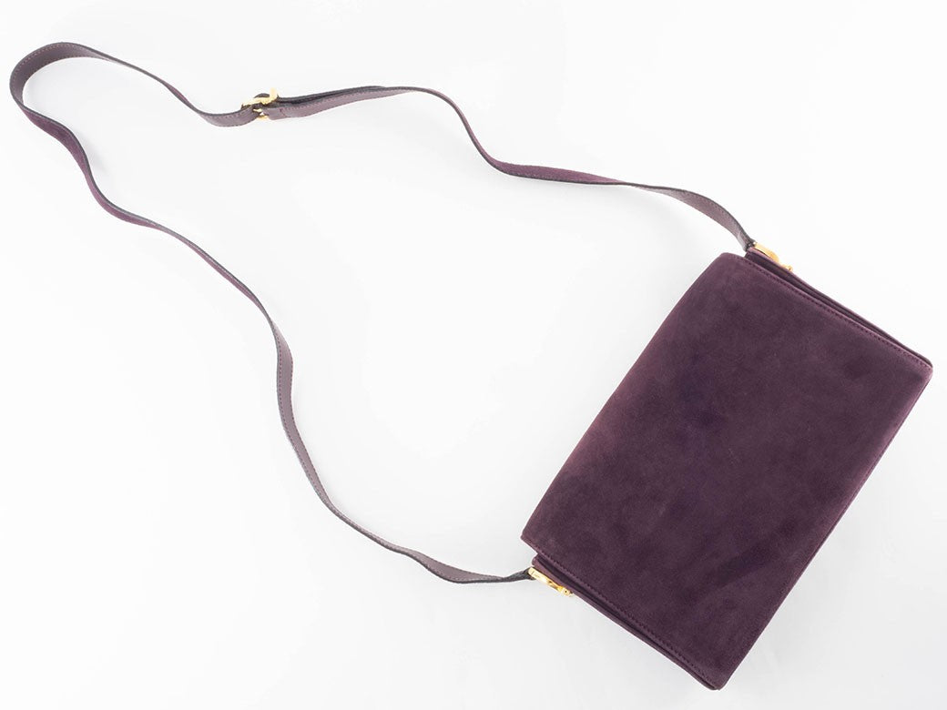 Salvatore Ferragamo Gancini Logo Crossbody Shoulder Bag Suede Purple Preowned20