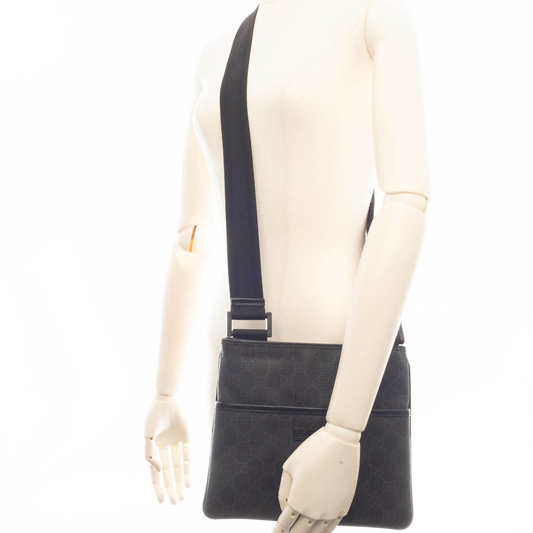 GUCCI GG Supreme Womens Crossbody Shoulder Bag Grey Coated Canvas Preowned Auth14