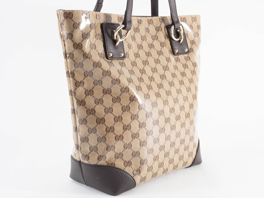 GUCCI GG Crystal Canvas Tote Bag Beige Leather A4 size 353706 Preowned Auth2