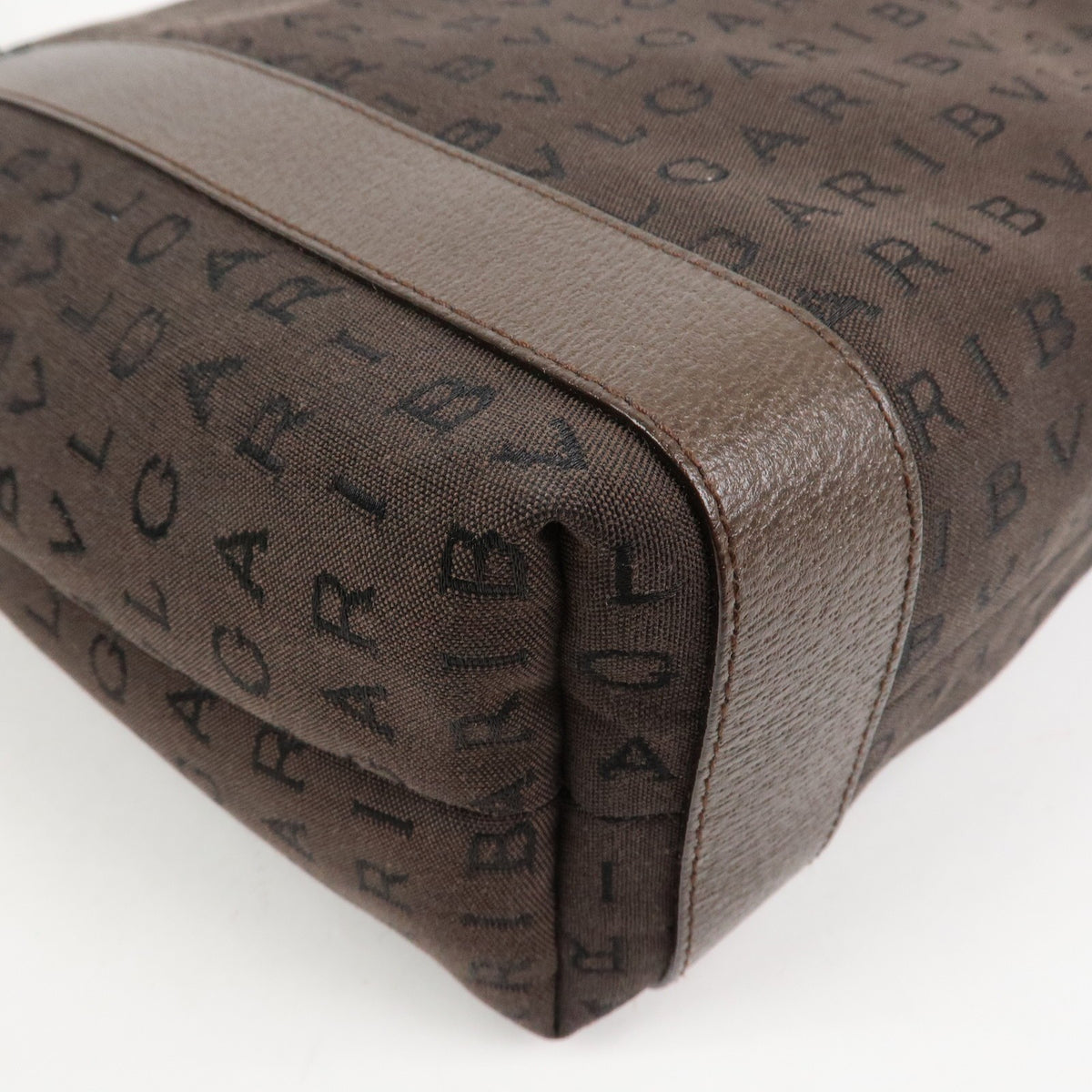 BVLGARI Logo Mania Canvas Leather Shoulder Bag Tote Bag Brown Authentic Used F/S10
