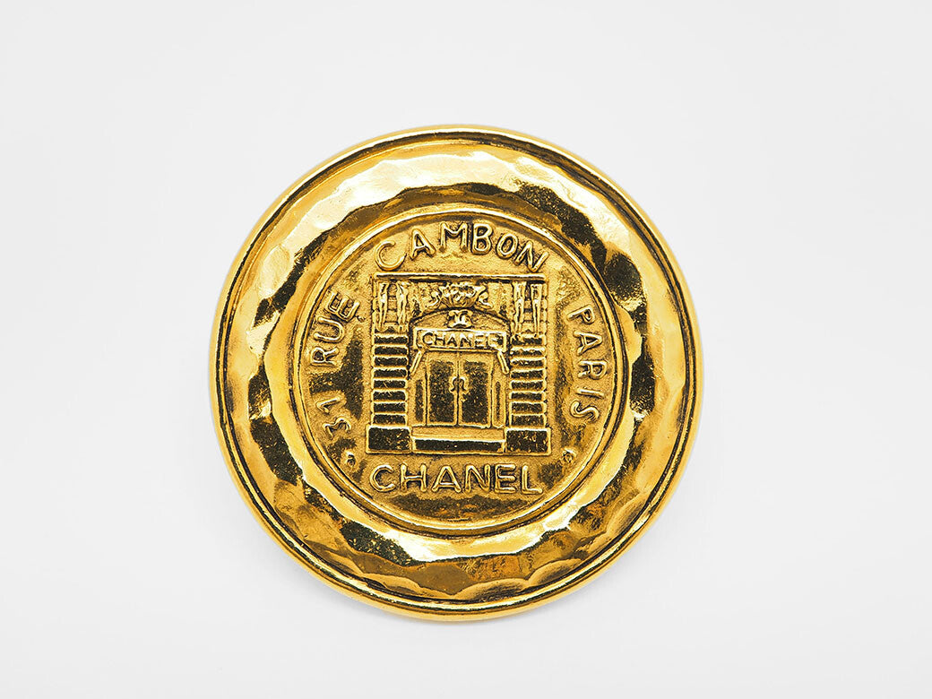 CHANEL Vintage Cambon brooch 31 RUE CAMBON ladies round store door round large1