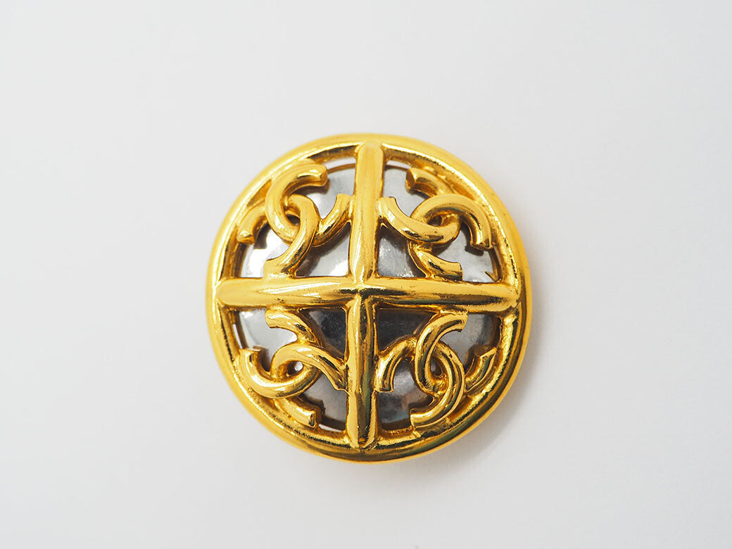 CHANEL Vintage 4P Coco Round Earrings Gold Ladies Openwork Round Preowned Auth3