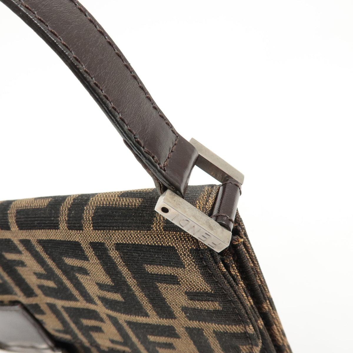 FENDI Zucca Tobacco Brown Canvas Leather Shoulder Bag 0916322 Y2K Preowned Auth8