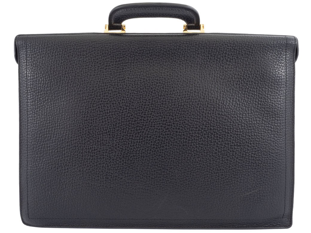LOEWE Anagram Briefcase Black Leather Men's Business Bag Large A4 Preowned Auth1