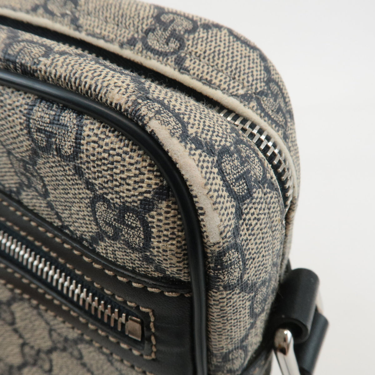 GUCCI GG Supreme Canvas Leather Shoulder Bag Navy Beige Vintage 233268 Preowned8
